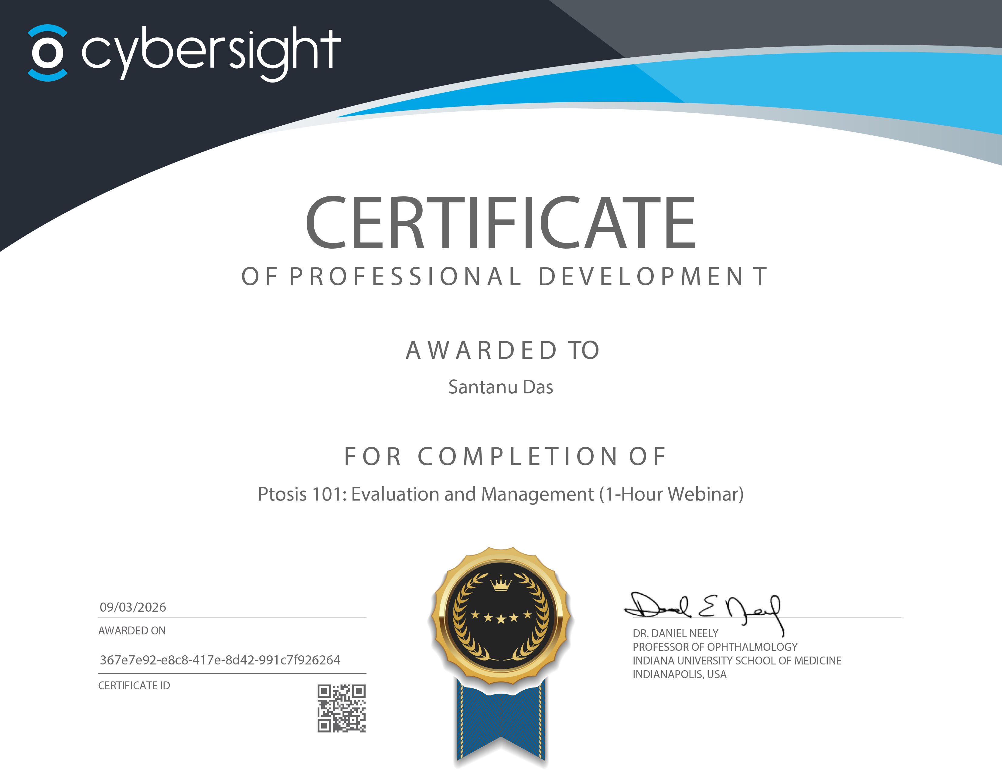 Cybersight Ptosis 101 Certificate